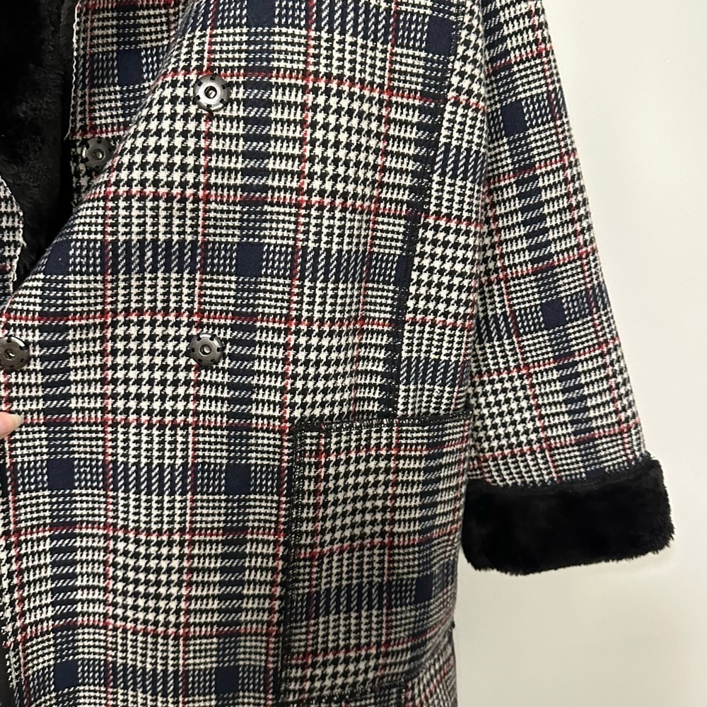 Solitaire Twill & Faux Fur Convertible Faux Sherpa Lined Pocket Jacket Belt Coat - Picture 5 of 7